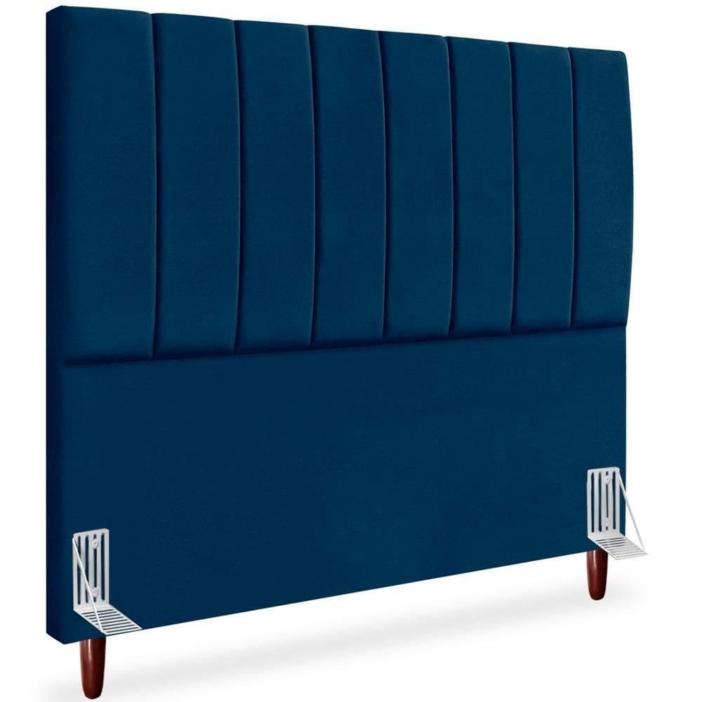 Cabeceira Casal 140cm Arlla Suede Azul Marinho Rm Azul Marinho