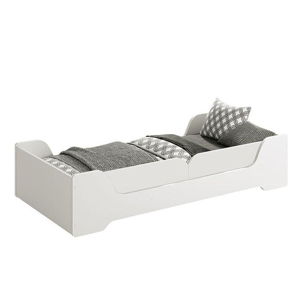 Cama Evolutiva Zaki Branco Fosco Com Proteção Lateral Lisa E Colchão D20 - Reller Móveis Branco Fosco