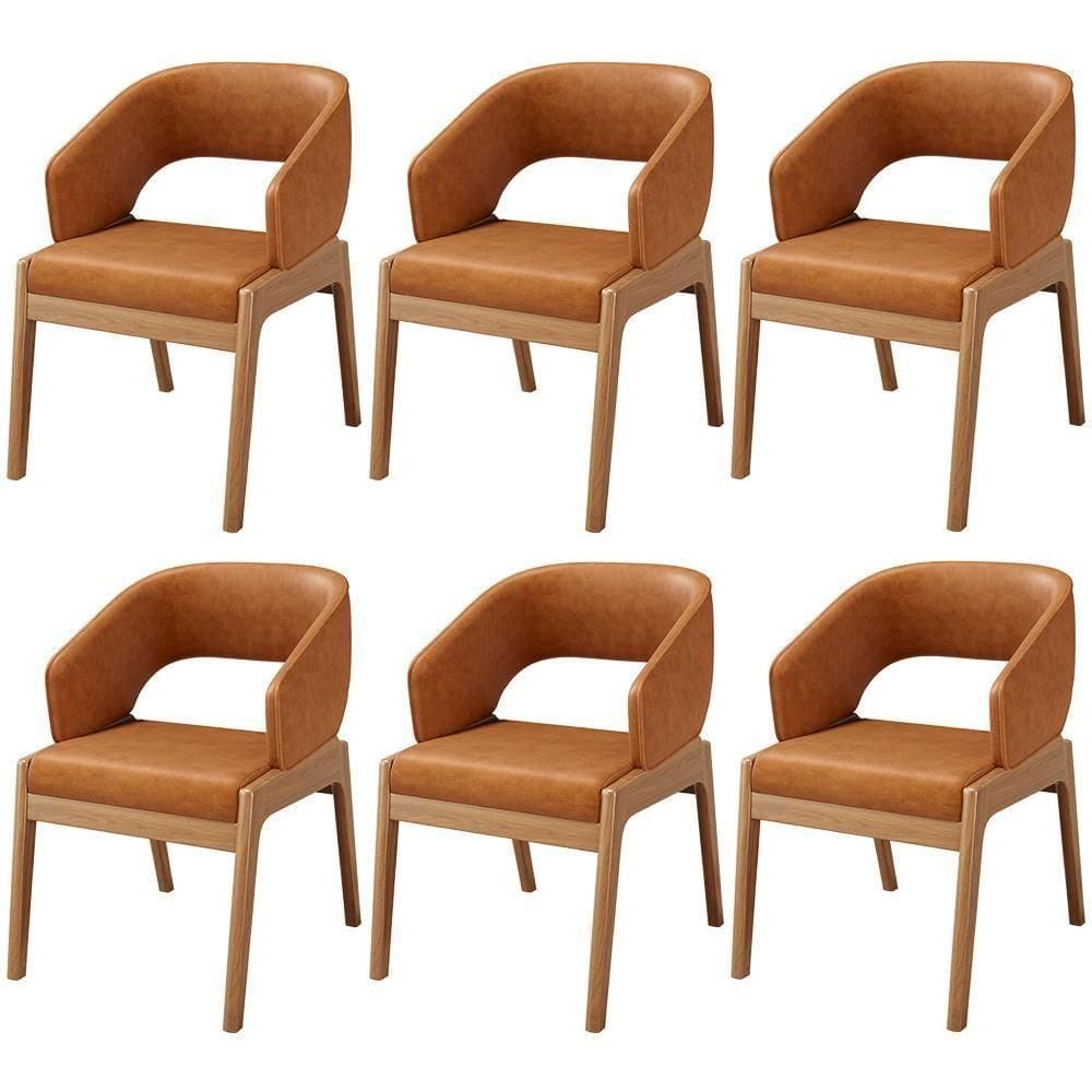 Kit 06 Cadeiras De Jantar E Estar Living Estofada Lince L02 Couríssimo Canela - Lyam Decor