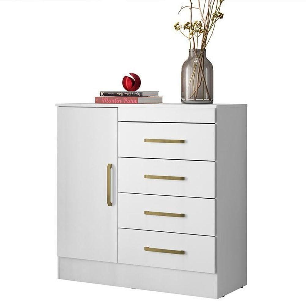Cômoda Montevidéu 1 Porta E 4 Gavetas Branco - Demóbile Branco