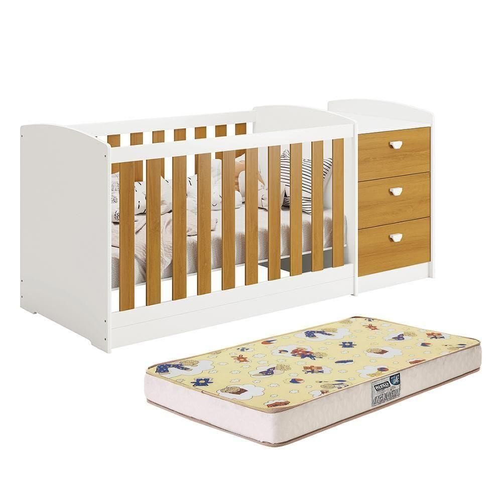 Berço Americano Multifuncional Atlanta Branco Fosco Savana Com Colchão Supreme - Reller Móveis Branco Fosco Savana