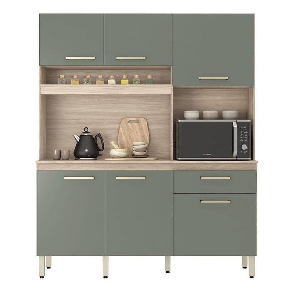 Cozinha Compacta Alamo 6 Portas E 1 Gaveta Avena Menta - Demóbile Avena Menta