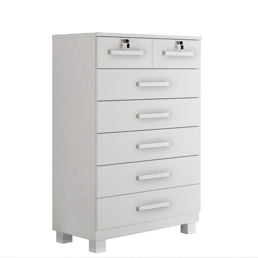 Cômoda New Barcelona 7 Gavetas Com Chave Benetil Móveis Branco