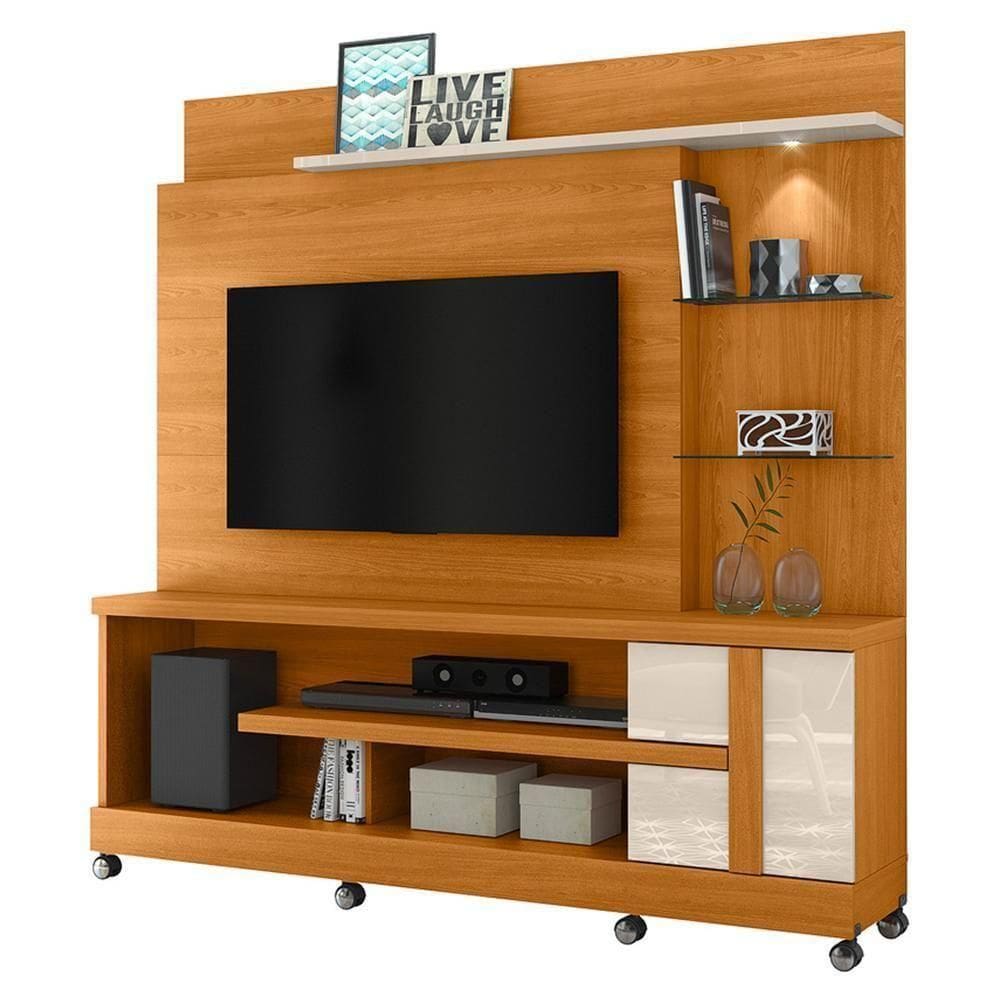 Estante Home Theater Alan Cinamomo Off White Para Tv Até 55 Com Rodízios - Madetec Cinamomo Off White