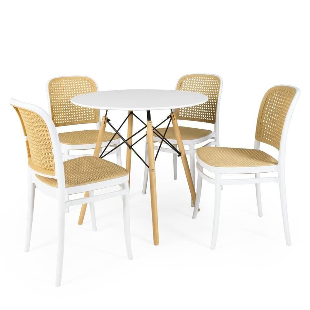 Conjunto Mesa De Jantar Redonda Eiffel Branca 90cm Com 4 Cadeiras Roma - Branco