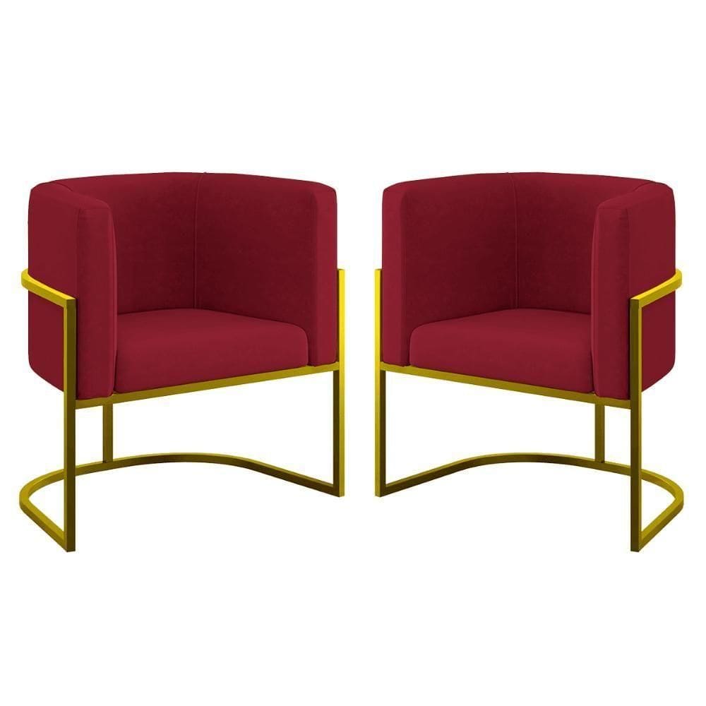 Kit 02 Poltronas Lua Com Base De Metal Gold Sala Reforçada Marsala
