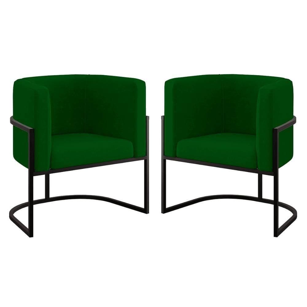 Kit 02 Poltronas Lua Com Base De Metal Black Sala Reforçada Verde