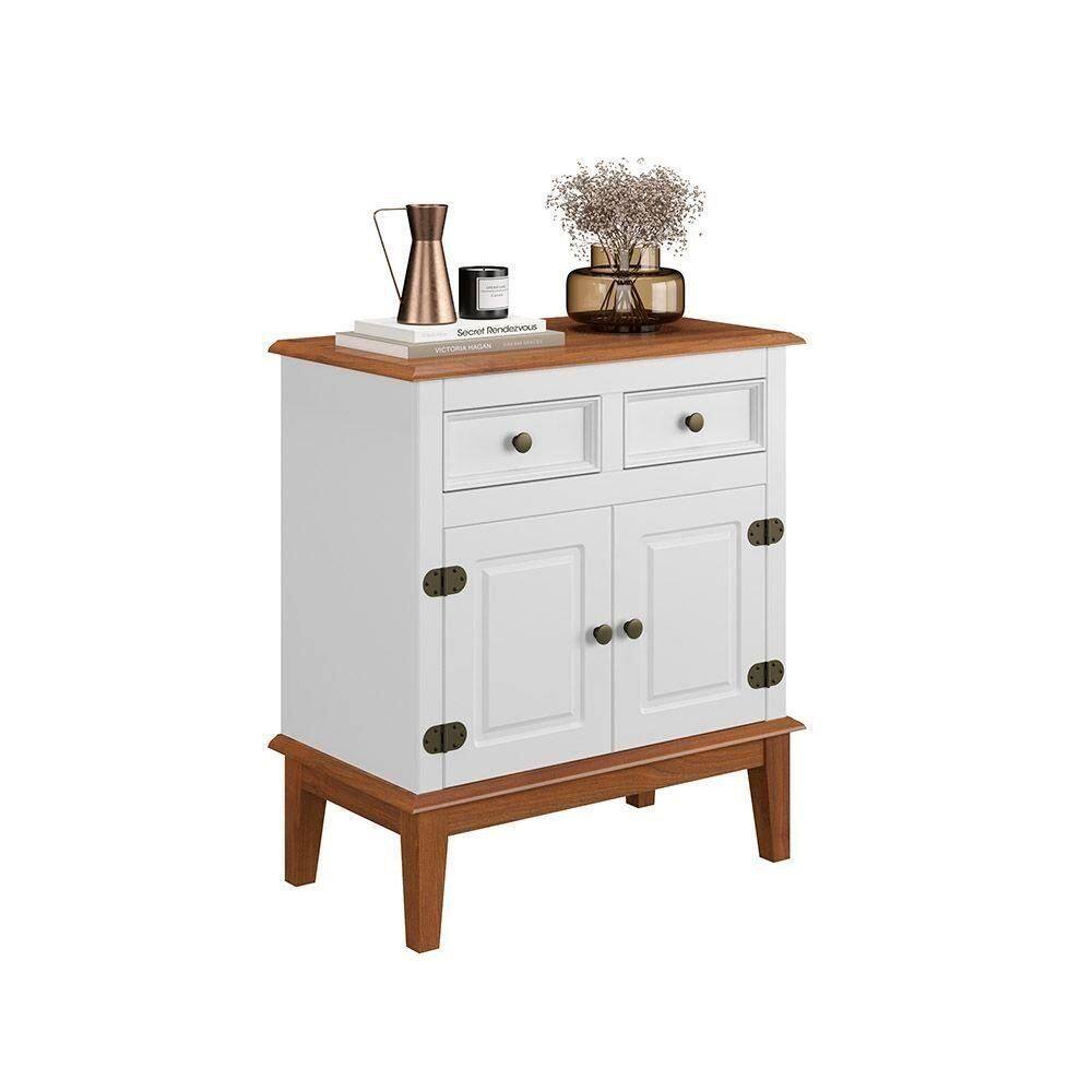 Balcão De Madeira Maciça 2 Portas E 2 Gavetas - Branco Branco