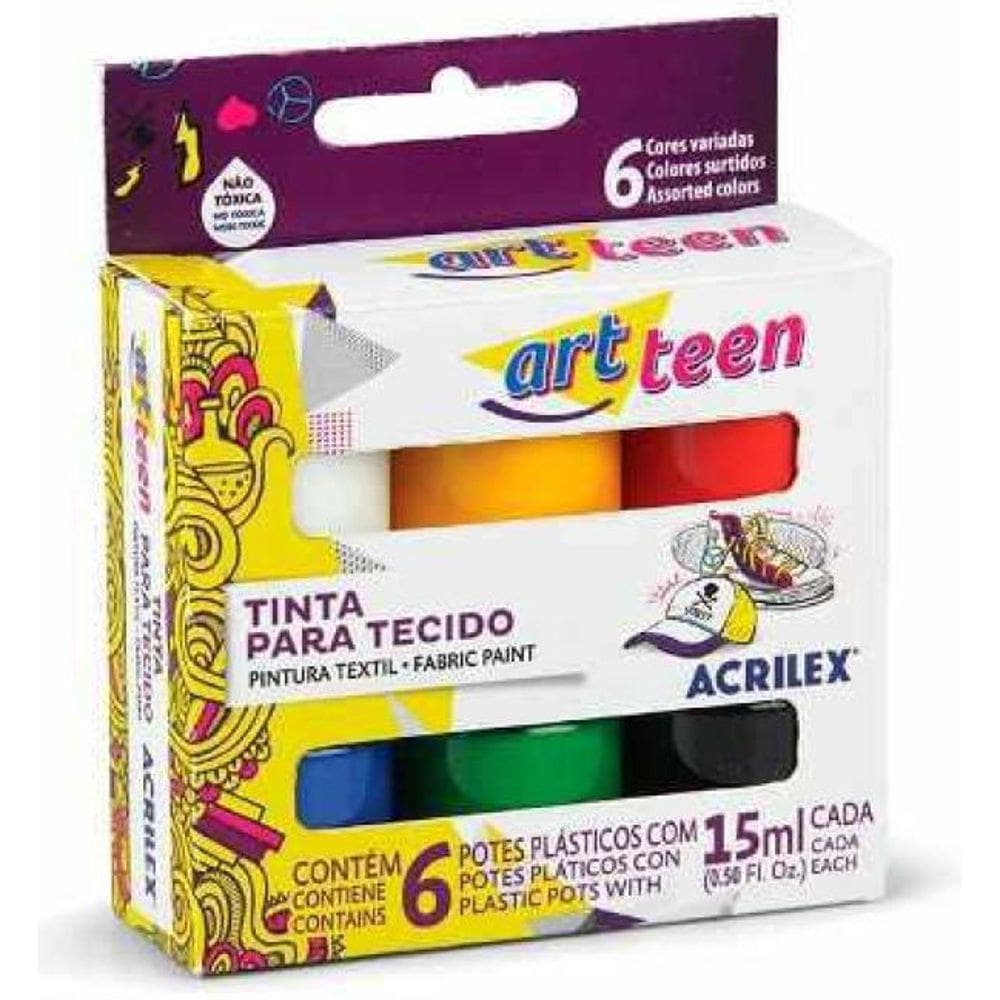 Tinta Para Tecido Acrilex 18 Unidades 15Ml