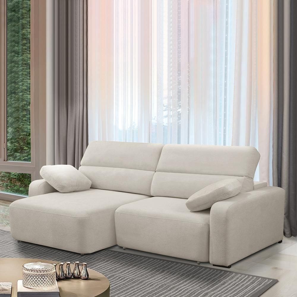 Sofá Decorativo Sala De Estar ícaro 4 Lugares 280cm Reclinável E Retrátil Bouclê Off White