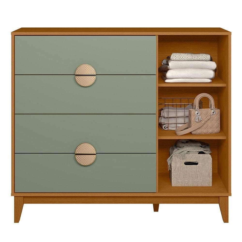 Cômoda Sapateira 1 Porta 4 Gavetas 120cm Ipê Cinamomo/sálvia - Albatroz