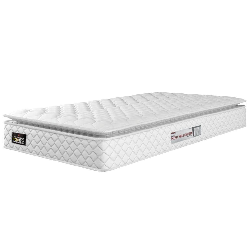 Colchão Solteiro Espuma D33 Pillow Top New Millenium 88x188x19cm Branco Hellen - Suporta Até 120 Kg Por Pessoa Branco