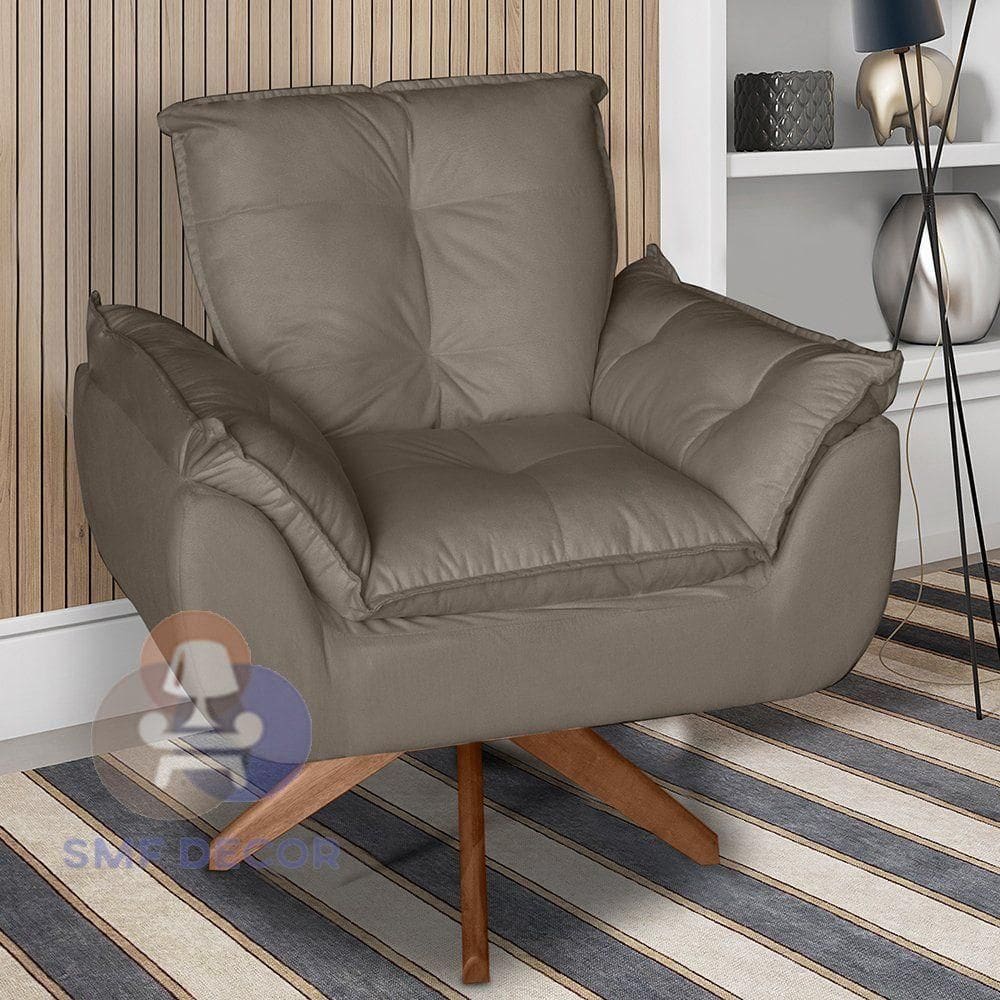 Poltrona/cadeira Decorativa Glamour Opala Com Base Giratória 30cm Em Madeira Capuccino