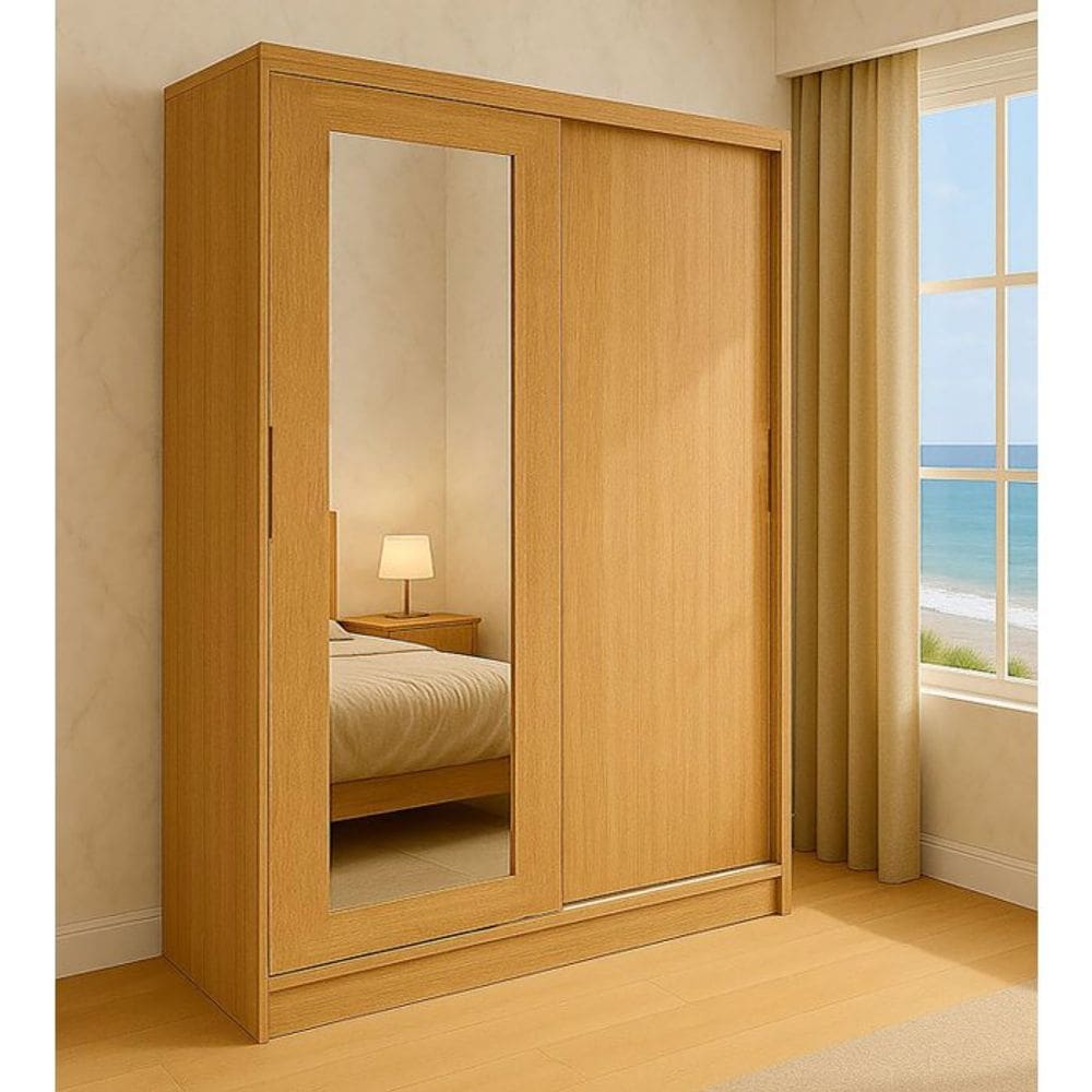 Guarda Roupa Solteiro 2 Portas de Correr 1 Espelho 1 Gaveta 6 Prateleiras 1 Cabideiro Palhoça Manchester