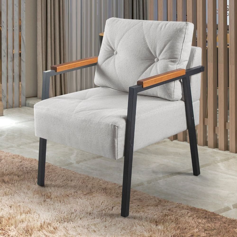Poltrona Decorativa Paris Linho Base em Aço Industrial Espresso Móveis Cinza