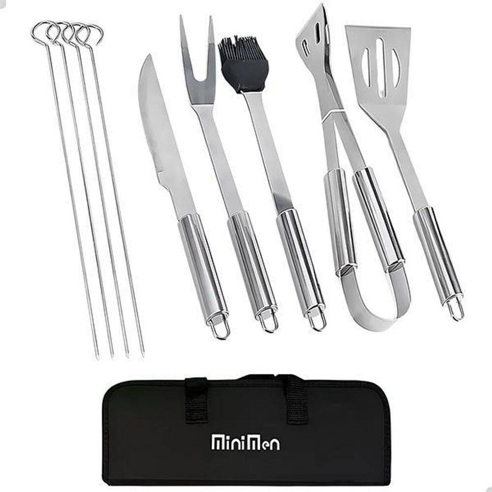 Conjunto Kit Churrasco 9 Peças De Aço Inox Com Bolsa