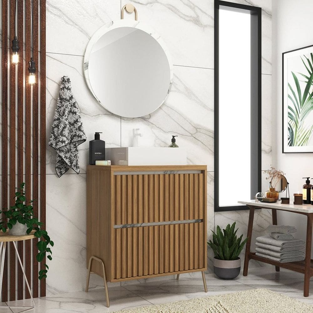 Gabinete de Banheiro 60cm com Cuba e Espelho Ref 650 Itapuã/Thassos