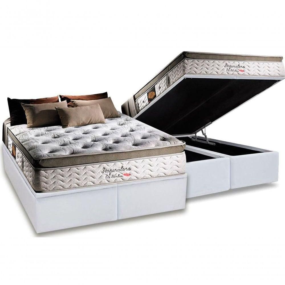 Conjunto:baú Courino Branco + Colchão Herval Imperatore Molas Ensacadas Queen 158x198x82