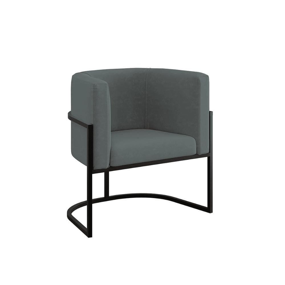Poltrona Cadeira Decorativa Lua Recepção Base De Ferro Black Cinza