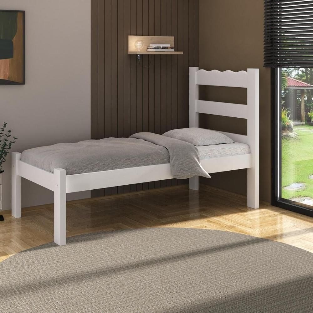 Cama De Solteiro Madeira Maciça Com Colchão Incluso Multimóveis Branco