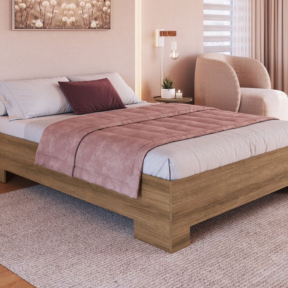 Cama de Casal Box com Estrado Fixo 140 Xangai Mel