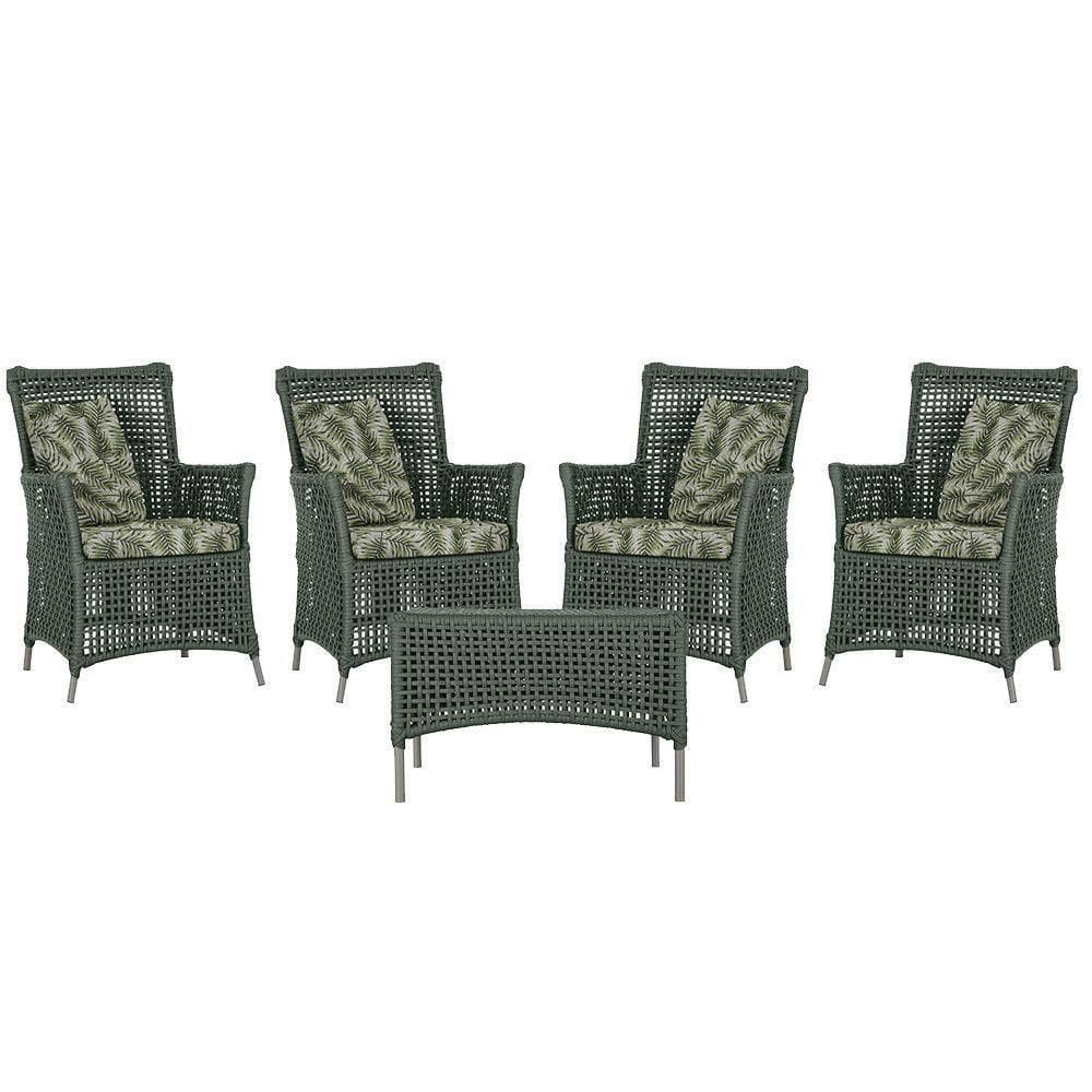 4 Poltronas E 1 Mesa Igapó Alumínio Fendi Corda Náutica E5 Verde