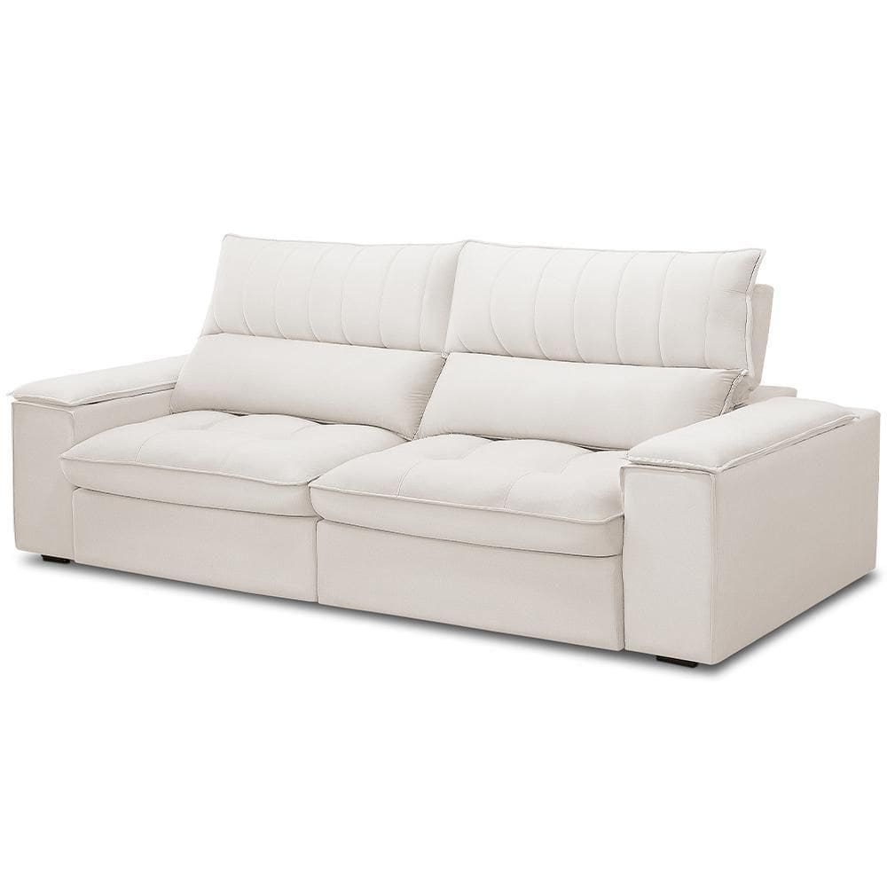 Sofá Retrátil Reclinável Para Sala De Estar Living 230cm Nápoles F04 Bouclê Cru - Lyam Decor