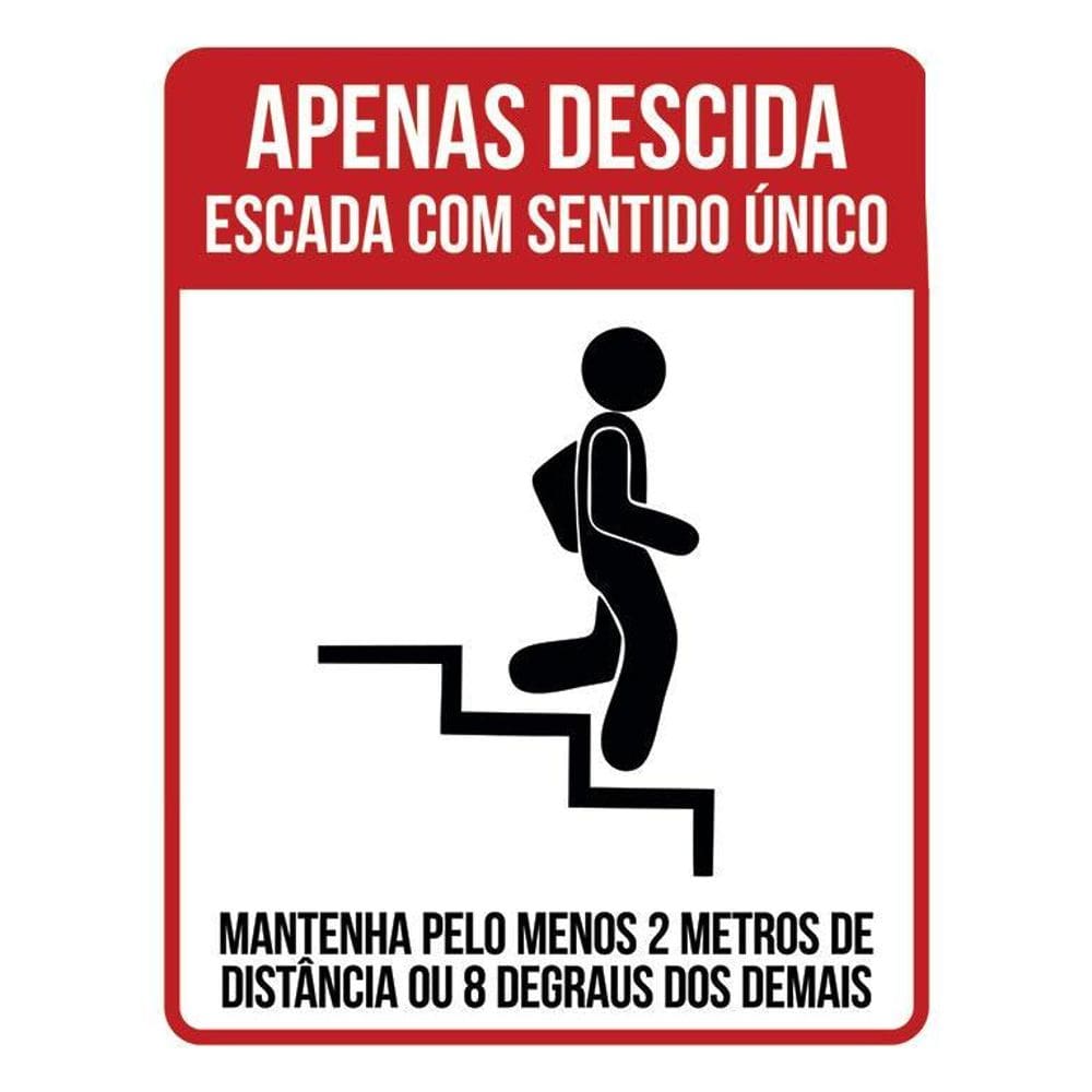 Kit 3 Placas Apenas Descida Escada Sentido Único Distancia