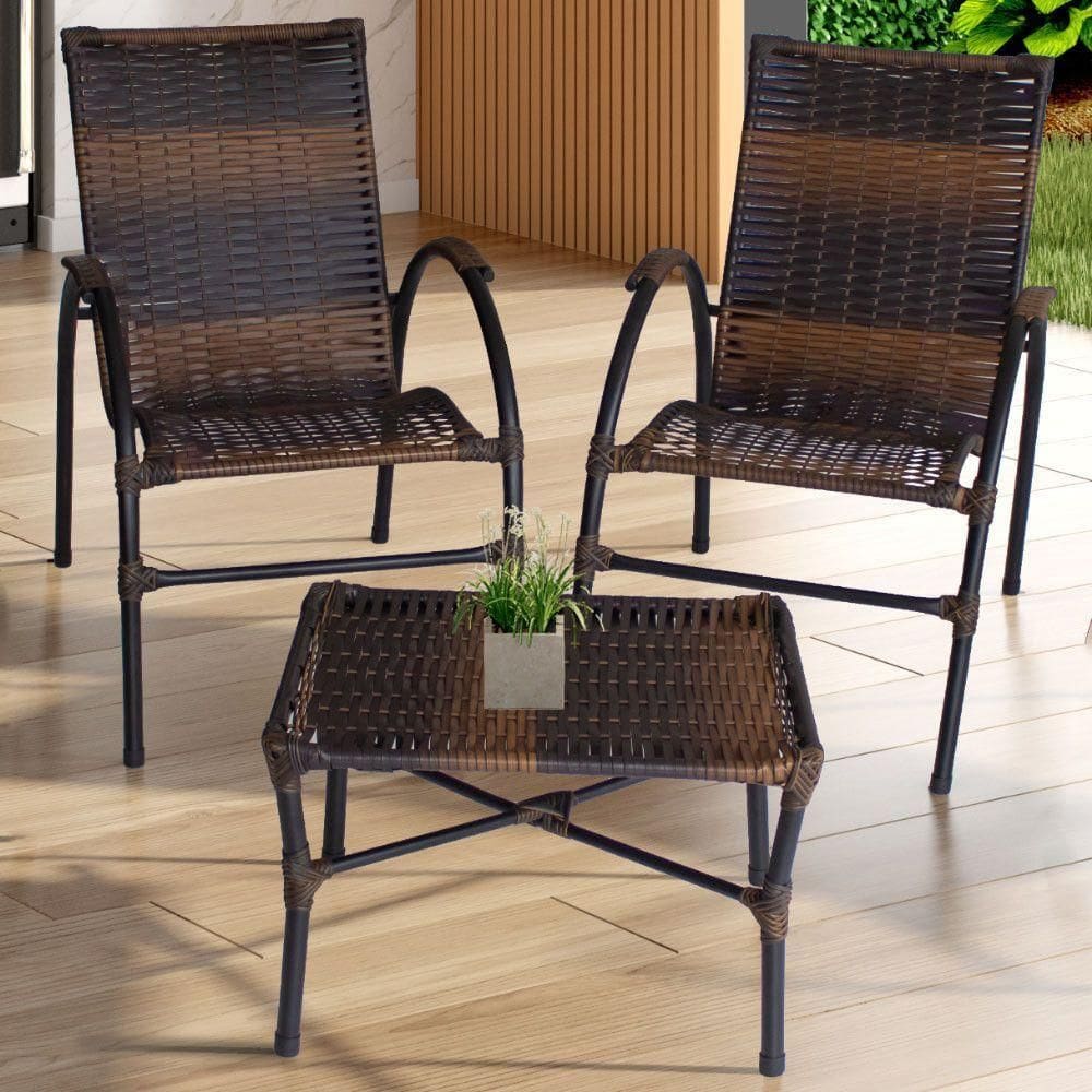 Conjunto De Mesa De Centro E 2 Cadeiras ônix área Externa Pedra Ferro