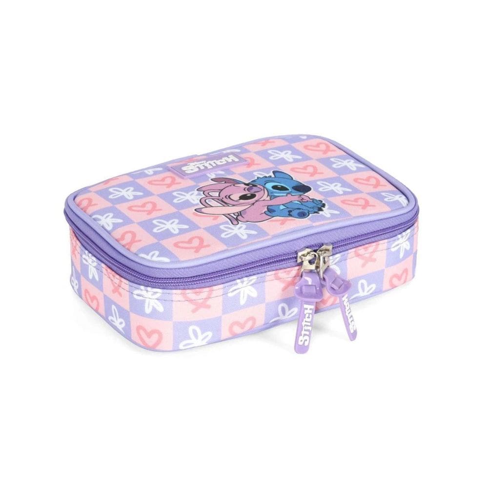 Estojo Box Lilás Escolar Organizador Stitch Disney Classics
