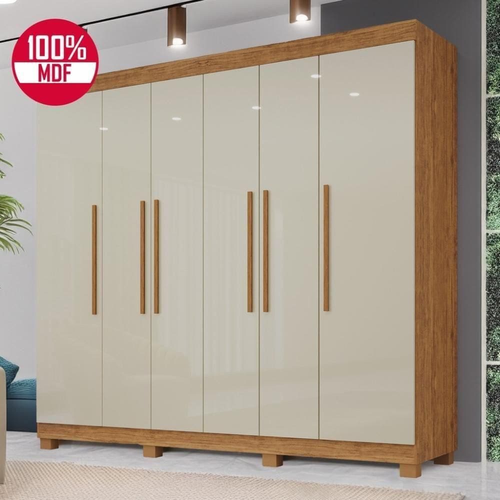 Guarda-roupa De Casal 100% Mdf 6 Portas 4 Gavetas Inglaterra - Tudo De Móveis Cinamomo/off