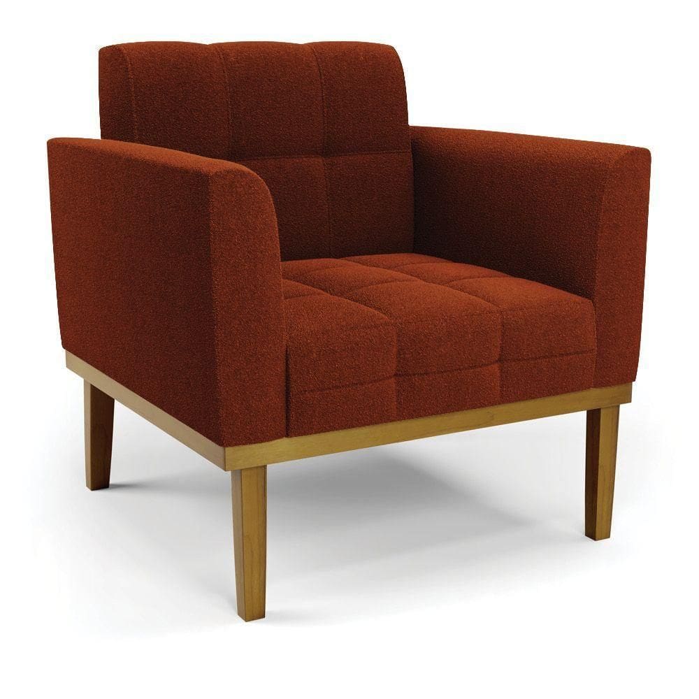 Poltrona Sala Base Madeira Fixa Castanho Elisa Bouclê Terra D03 - D`rossi