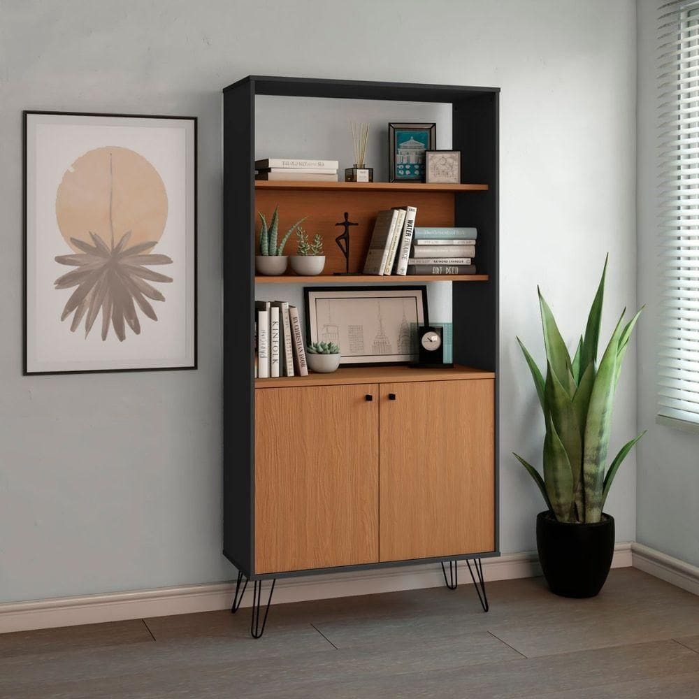 Estante Para Livros E Decor 2 Portas Hit Freijó-preto