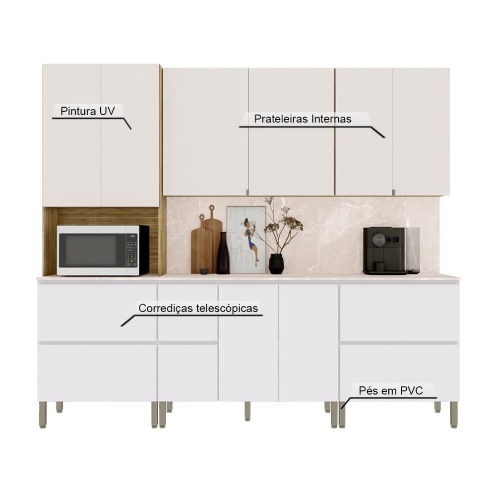 Armário De Cozinha Completa 11 Portas 4 Gavetas Com Balcão Art Freijó artico soft Freijó artico soft