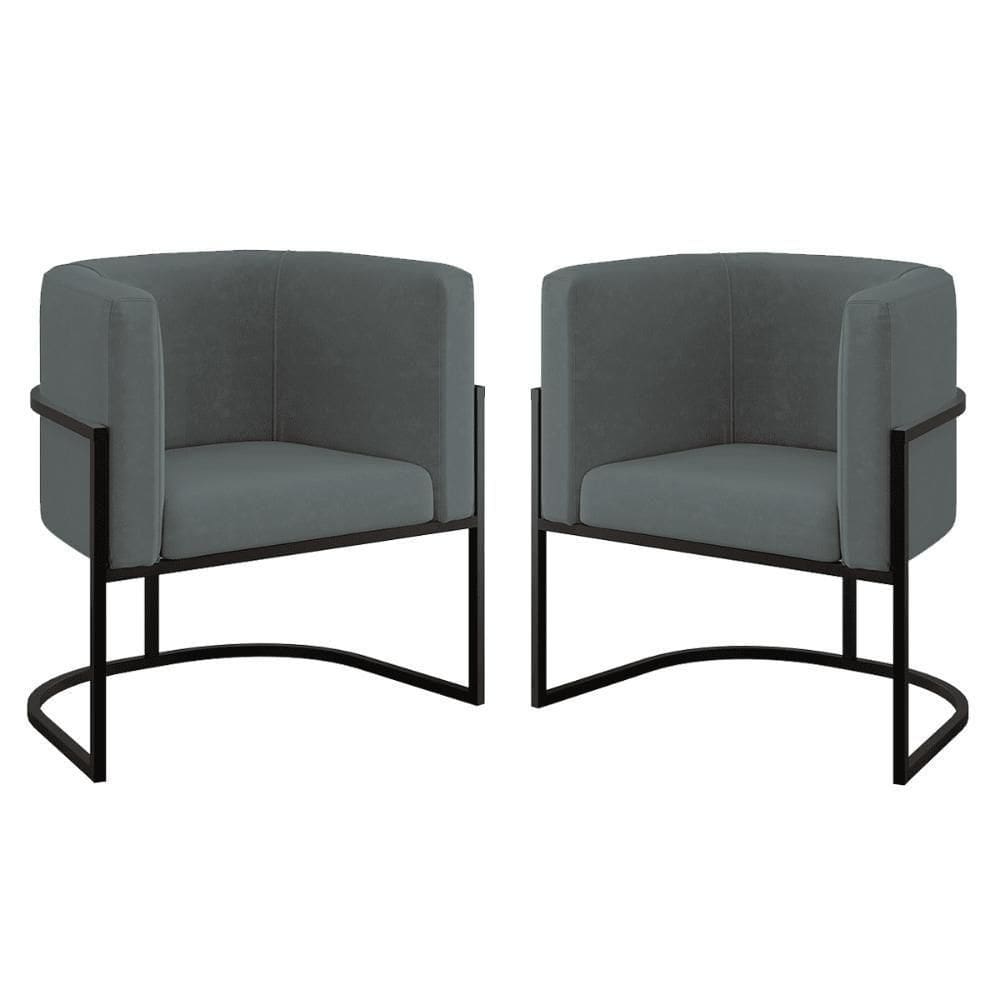 Kit 02 Poltronas Lua Com Base De Metal Black Sala Reforçada Cinza