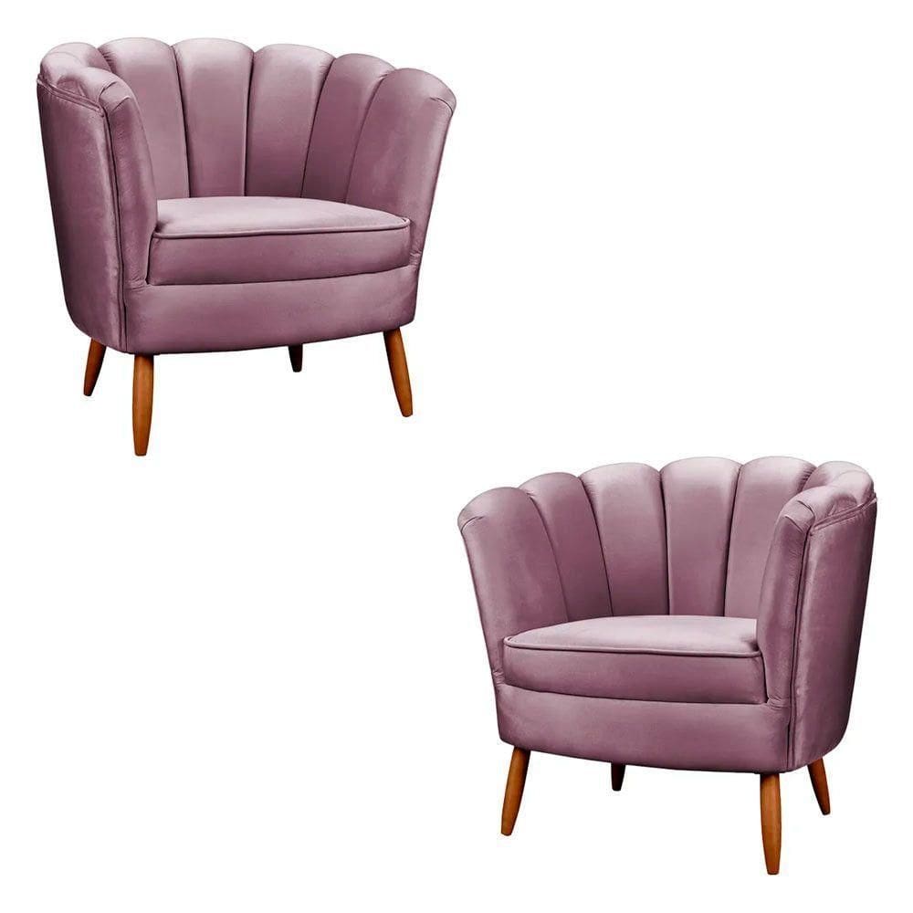 Kit 2 Poltronas Ariel Petala Com Pés De Madeira Lilas