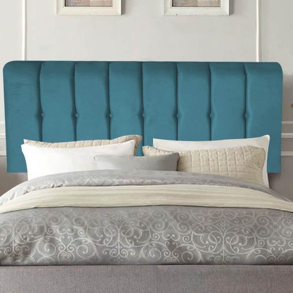 Painel Estofada Kiara 90cm Solteiro Box Quarto Suede Azul Turquesa - Gat Magazine