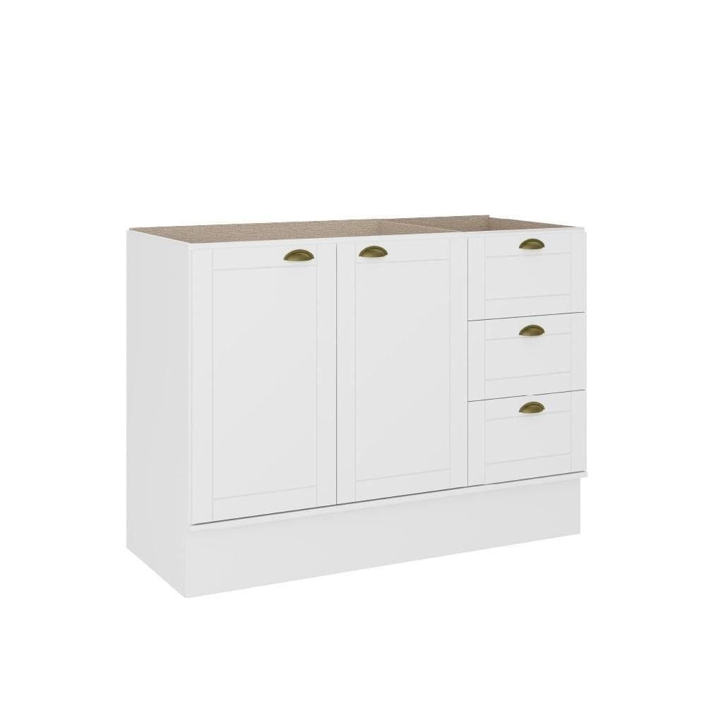 Balcão Gabinete De Pia Mdf Milla 2 Portas 3 Gavetas Branco 120cm Carraro