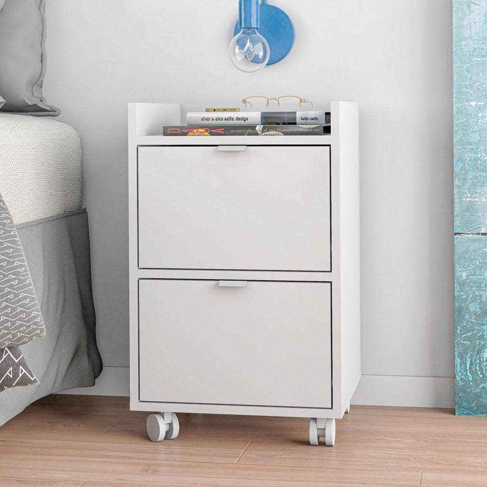 Mesa De Cabeceira 2 Gavetas Branco Mdp 15mm