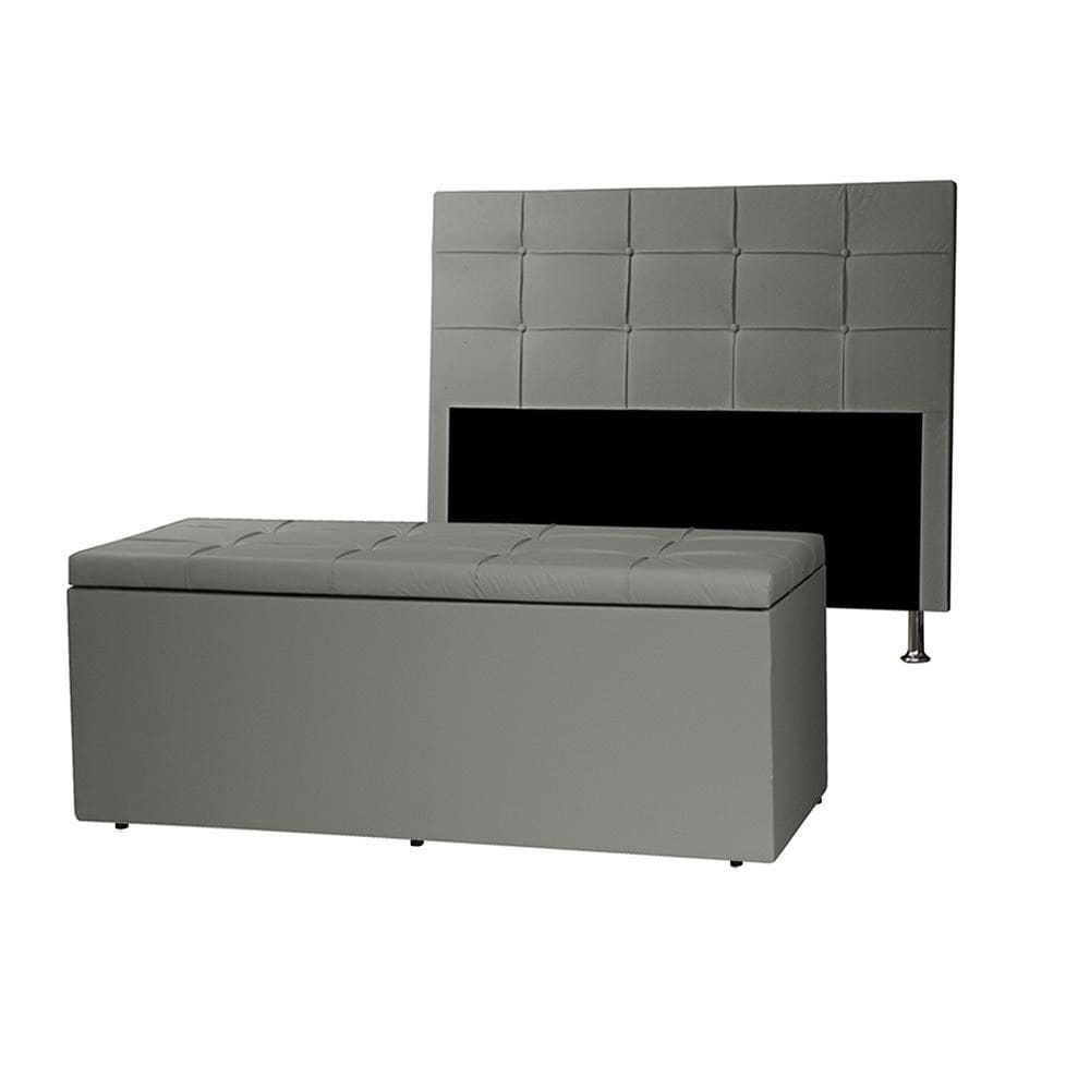 Kit Cabeceira E Calçadeira Baú Casal 1,40m Roma Material Sintético Cinza Sky Mobile