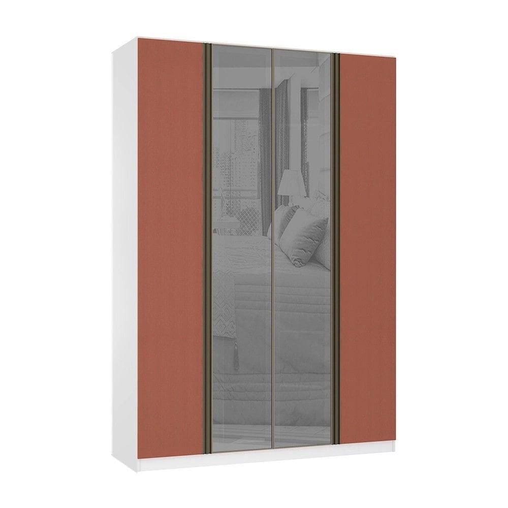 Guarda Roupa 4 Portas 3 Gavetas 159,2 Cm Com Vidro Reflecta Prata  Luciane Móveis