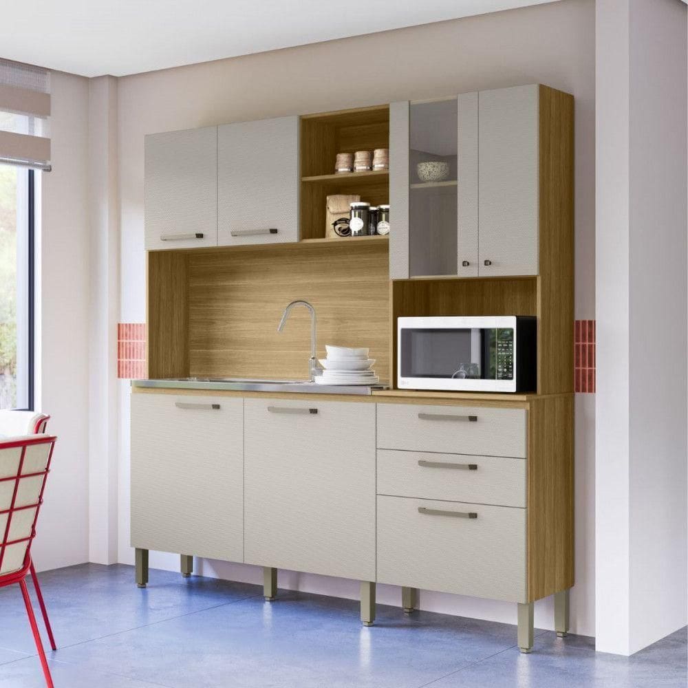 Cozinha Compacta Kits Paraná 7 Portas 3 Gavetas Mega Freijo-soft
