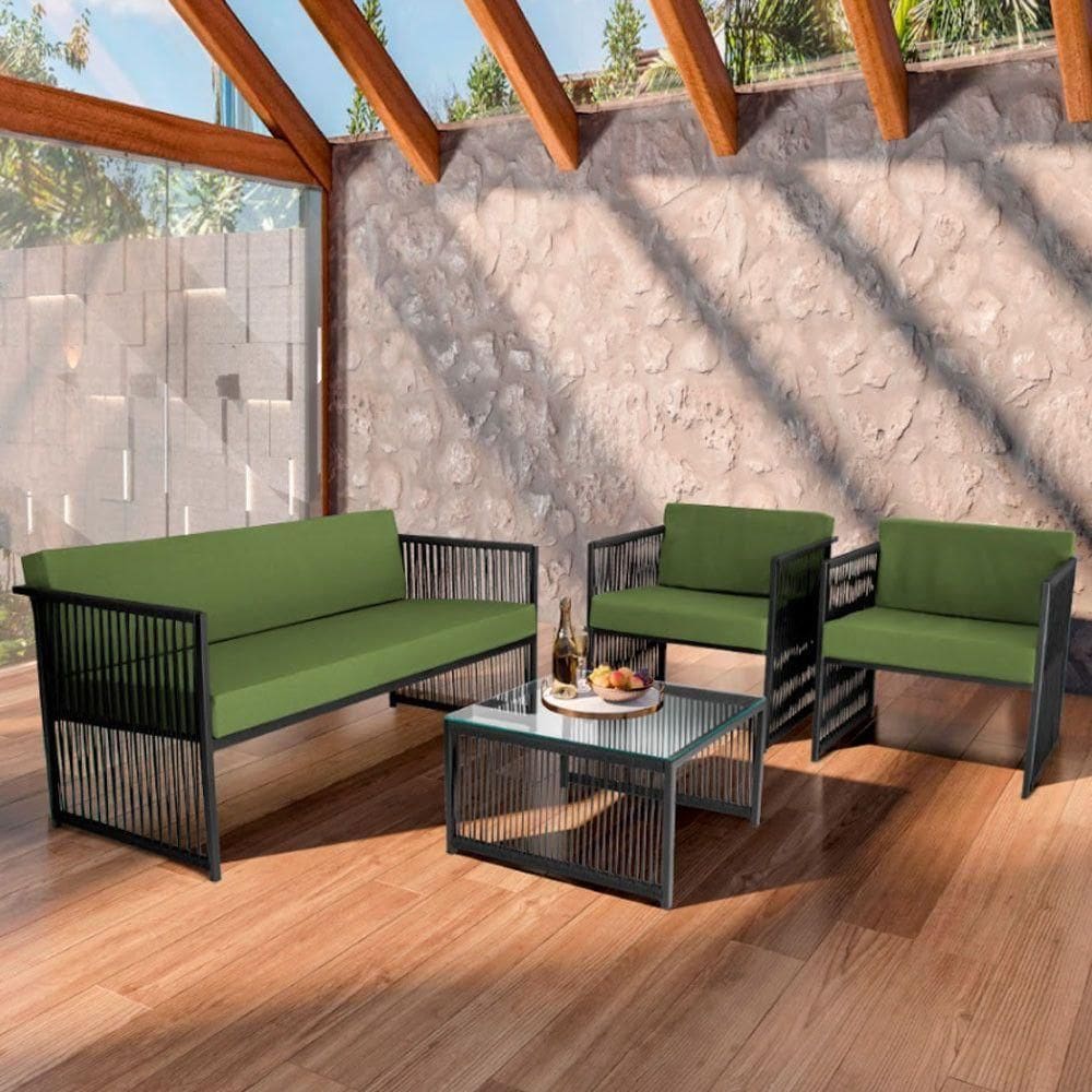 Conjunto Para área Externa De Corda Náutica Preto-verde