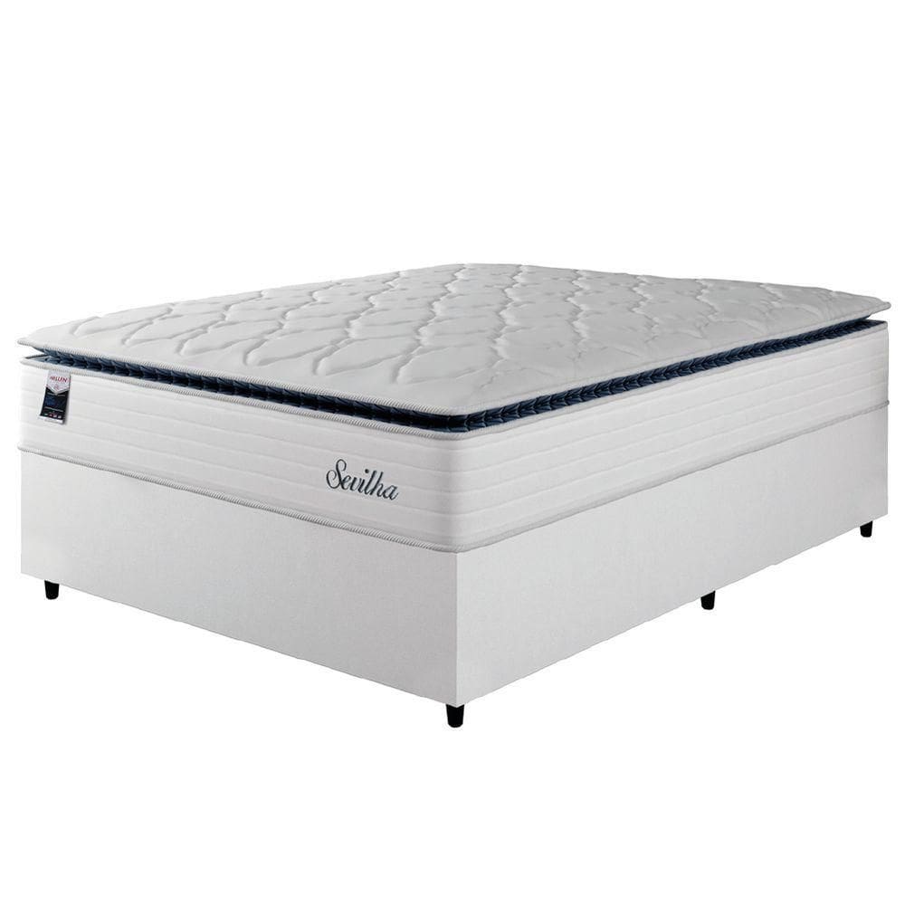 Cama Box Casal Colchão Molas Ensacadas Com Pillow Sevilha 138x188x71cm Branco/cinza Hellen