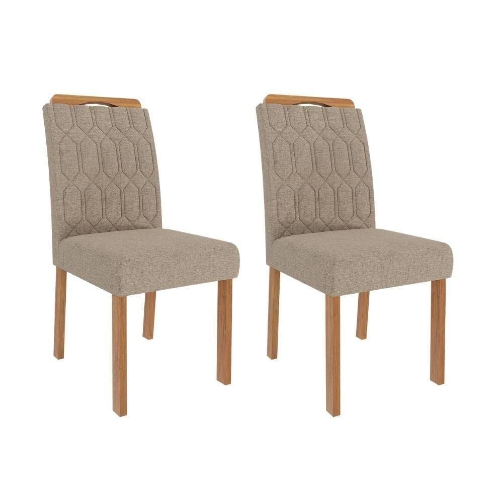 Cadeira De Jantar Madeira Tauari 2 Peças Encosto Fixo Paola Wood Ii Cimol Madeira/linho Bege Madeira/linho Bege