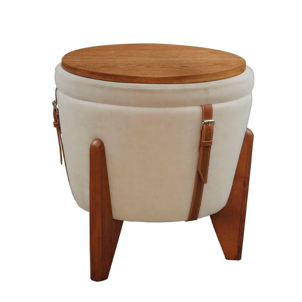 Conjunto 2 Puffs Baú Fênix Mesa Castellar Móbile Bege Claro