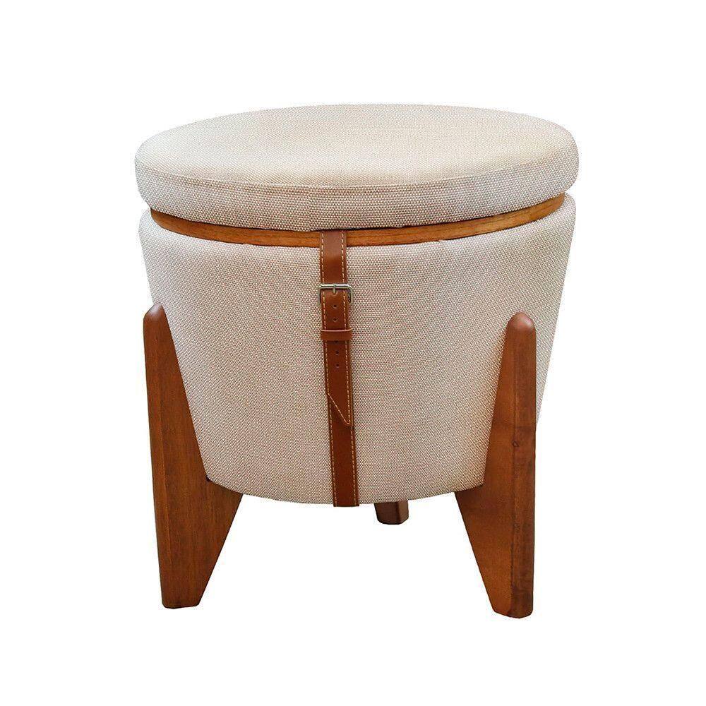 Conjunto 2 Puffs Baú Fênix Linho Castellar Móbile Bege Claro