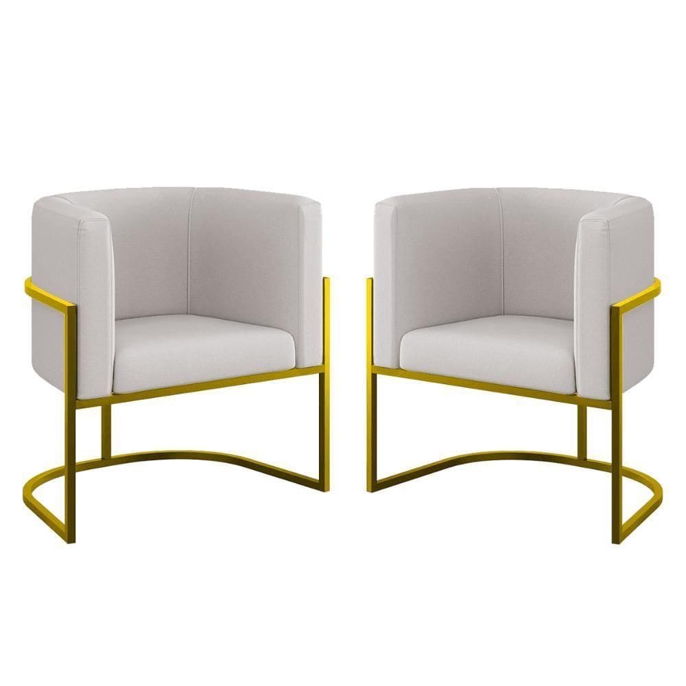 Kit 02 Poltronas Lua Com Base De Metal Gold Sala Veludo Bege