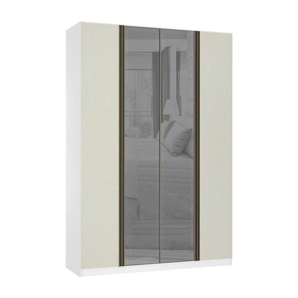 Guarda Roupa 4 Portas 3 Gavetas 159,2 Cm Com Vidro Reflecta Prata  Luciane Móveis