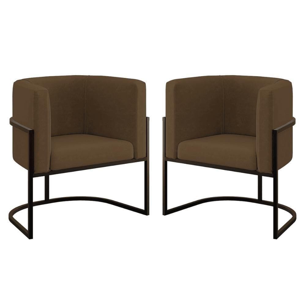 Kit 02 Poltronas Lua Com Base De Metal Black Sala Reforçada Marrom